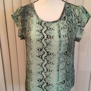 Joie , Short sleeve,100%silk , shades of green animal snake print, short sleeve